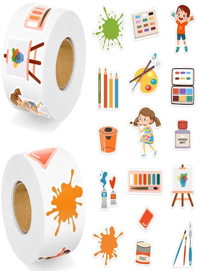 Bolsome 1000Pcs Art Painting Stickers Roll Paint Palette, Brushes, Pigment & Decals for Water Bottles, Luggage, Conmputer, Toy, Phone for Artistic Painting Party Favor Gifts - Image 1